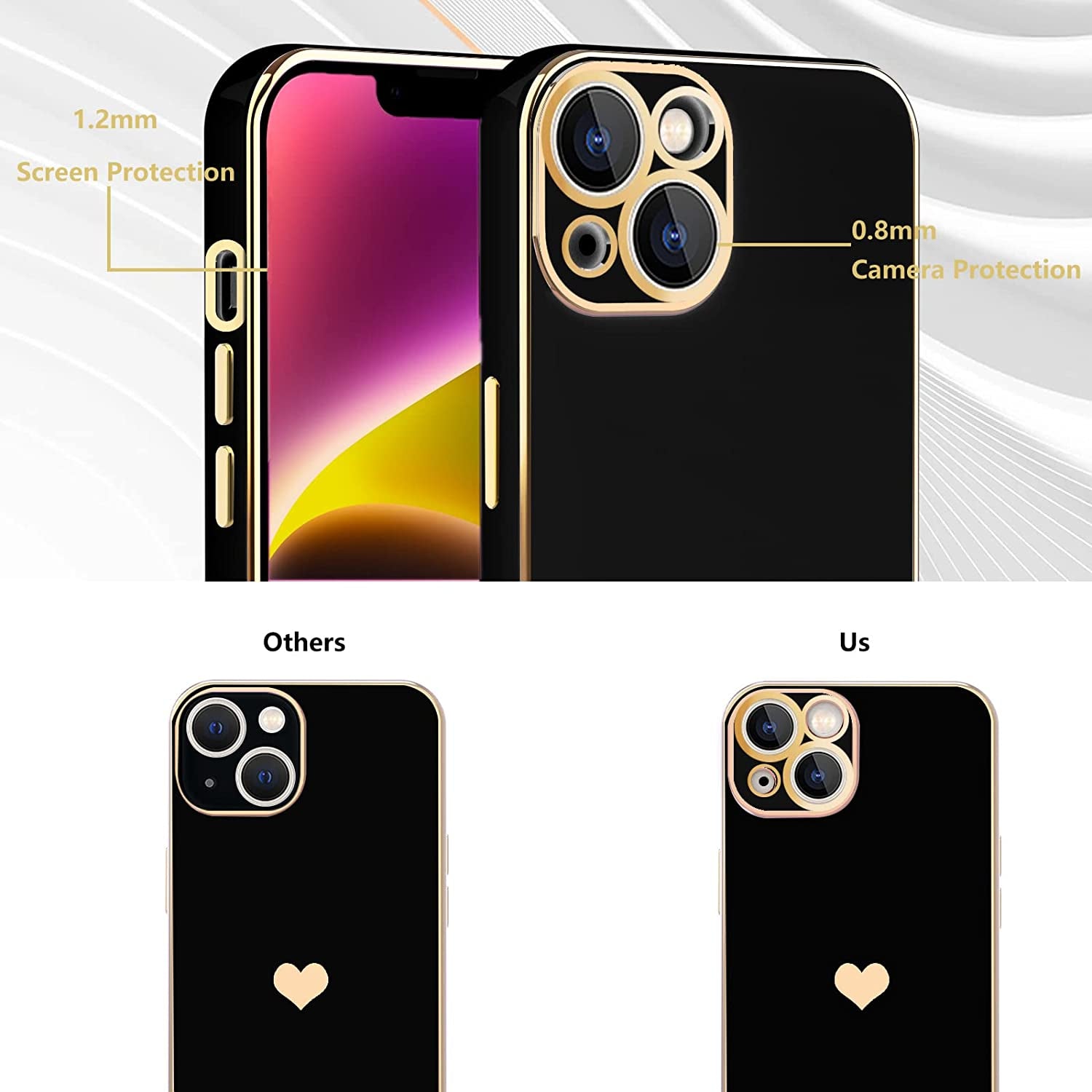 Tksafy for Iphone 14 Case, Cute Love Heart Pattern for Women Girls with Full Camera Protection, Anti-Scratch Plating Soft TPU Shockproof Bumper Phone Cover for Apple Iphone 14 6.1-Inch 2022, Black  Tksafy   