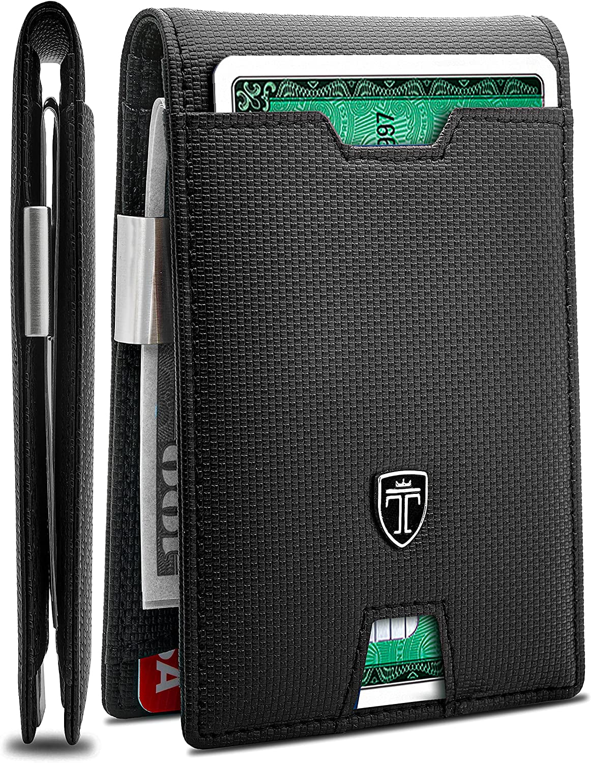 TRAVANDO Mens Slim Wallet with Money Clip AUSTIN RFID Blocking Bifold Credit Card Holder for Men with Gift Box  TRAVANDO Black & Chess  