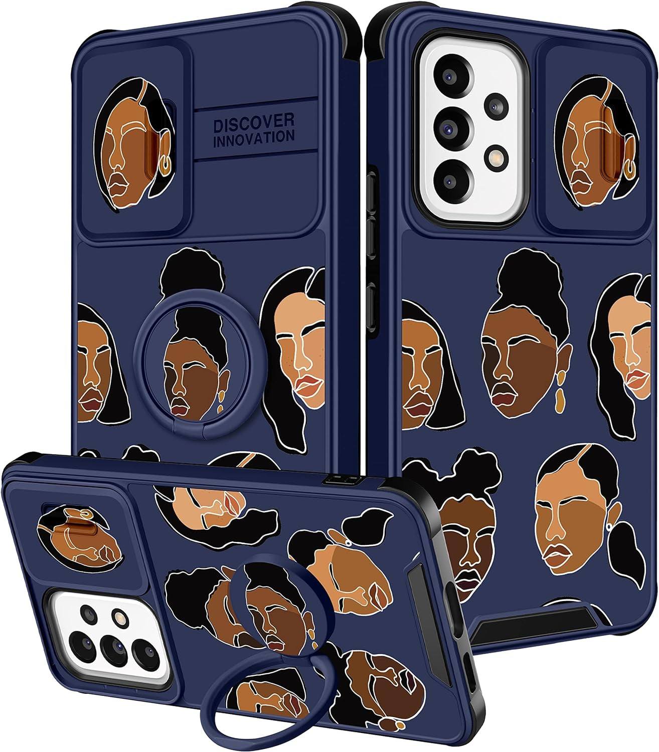 Funermei (2In1 for Samsung Galaxy A53 5G Phone Case for Women Cute Girls Cover Butterfly Girly Kawaii Aesthetic Butterfly Design with Camera Cover and Ring Stand Funda for Samsung A53 5G Case  Funermei 4-For A53 5G-Black Girl  