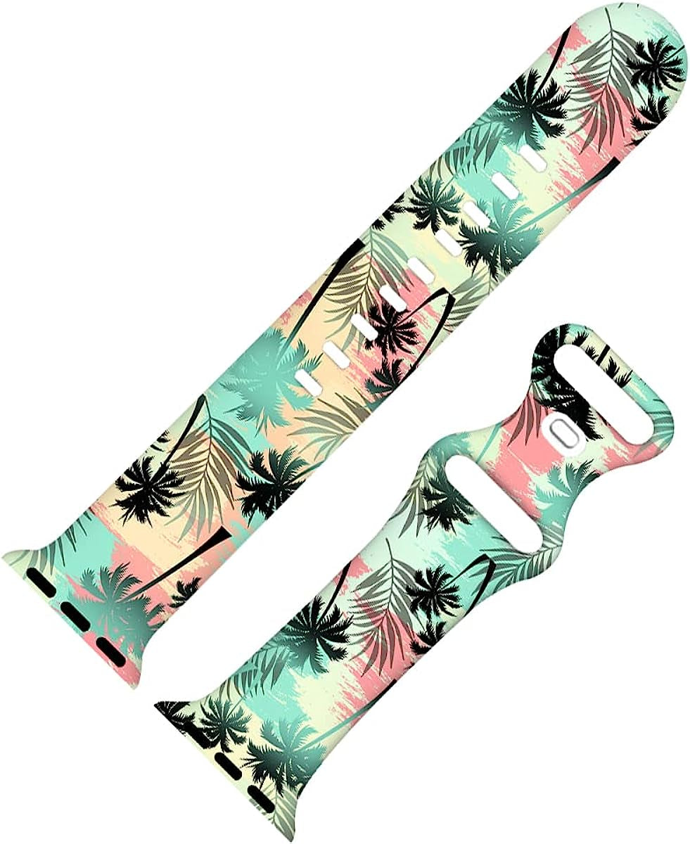 BACDOILQ Summer Watch Band Tropical Palm Tree Sea Turtle Smartwatch Bands Wristband Compatible with Watch 38Mm 40Mm 41Mm Soft Silicone Strap Replacement for Series 8/7/6/5/4/3/2/1/SE  BACDOILQ   