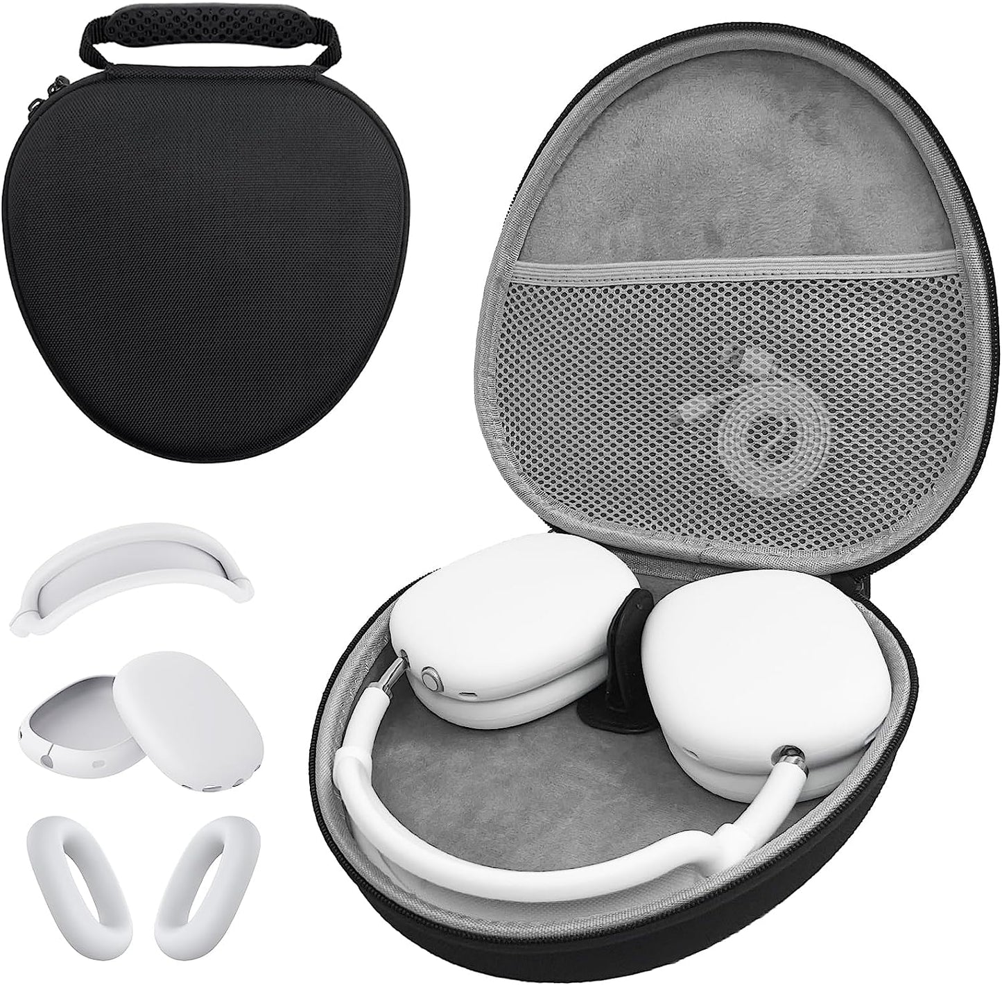 Silicone Case Cover for Airpods Max Headphones, Anti-Scratch Ear Pad Case Cover/Ear Cups Cover/Headband Cover for Airpods Max, Accessories Soft Silicone Skin Protector for Apple Airpods Max (Black)  PonKet Black&White Set  