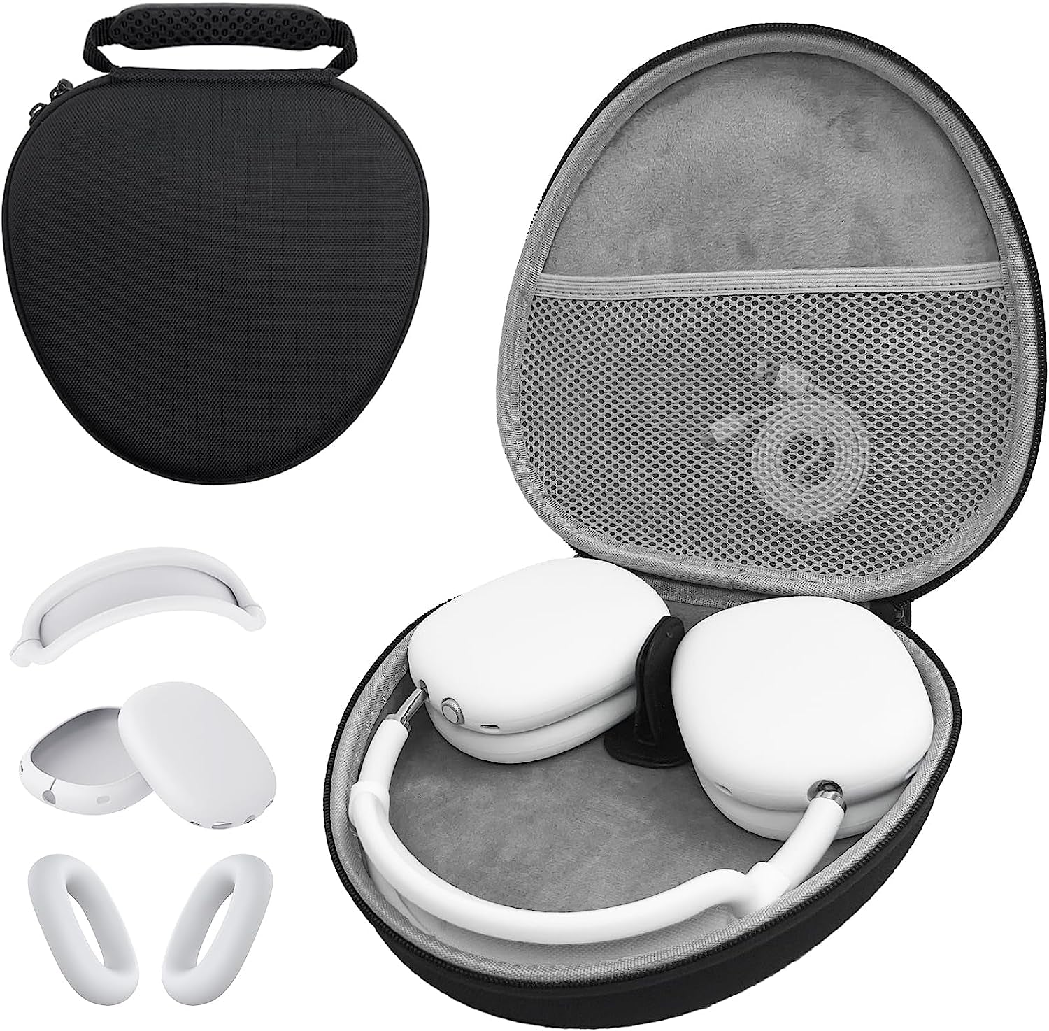 Silicone Case Cover for Airpods Max Headphones, Anti-Scratch Ear Pad Case Cover/Ear Cups Cover/Headband Cover for Airpods Max, Accessories Soft Silicone Skin Protector for Apple Airpods Max (Black)  PonKet Black&White Set  