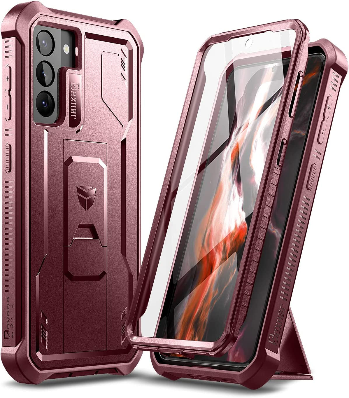 Dexnor for Samsung Galaxy S21+ plus Case, [Built in Screen Protector and Kickstand] Heavy Duty Military Grade Protection Shockproof Protective Cover for Samsung Galaxy S21 plus 5G, 6.7 Inch Purple  Dexnor Maroon Red  