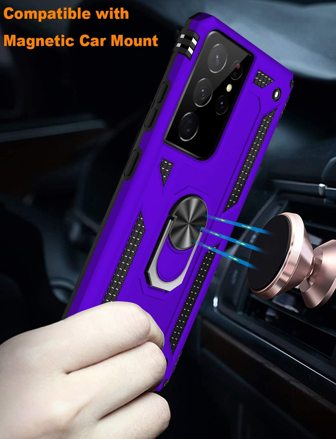 IKAZZ Galaxy S21 Ultra Case,Samsung S21 Ultra Cover Military Grade Shockproof Heavy Duty Protective Phone Case Pass 16Ft Drop Test with Magnetic Kickstand for Samsung Galaxy S21 Ultra Purple  IKAZZ   