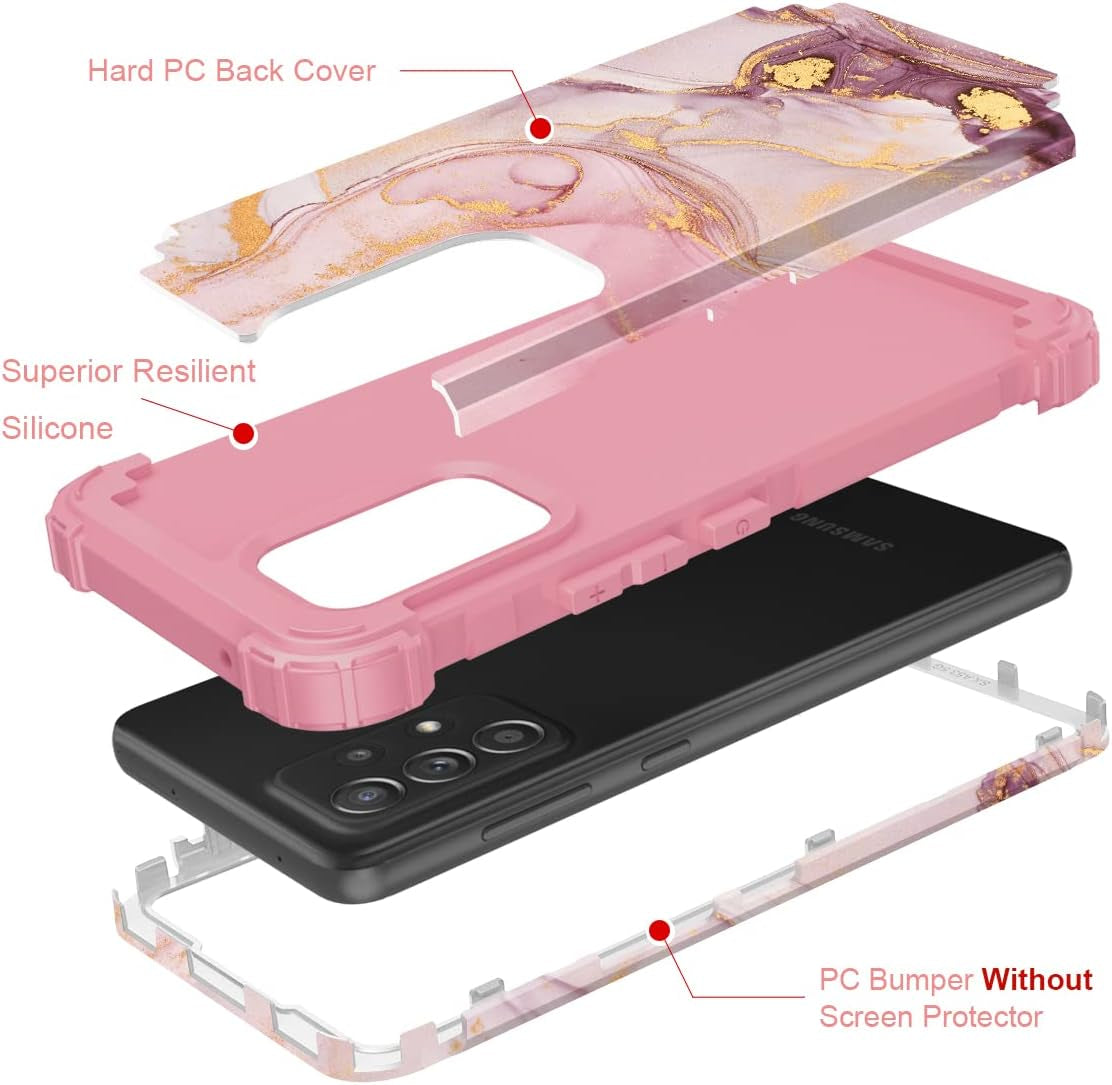 Samsung A53 5G Marble Rose Gold Case - Casewind 3-In-1 Rugged Bumper, Heavy Duty Protective, Shockproof, Anti-Scratch  Casewind   