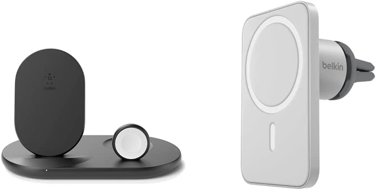 Belkin 3-In-1 Wireless Charger - Fast Wireless Charging Stand for Apple Iphone, Apple Watch & Airpods - Iphone Case Compatible Qi Charger - Wireless Charging Station for Multiple Devices - Black  Belkin Black Charger + Holder 