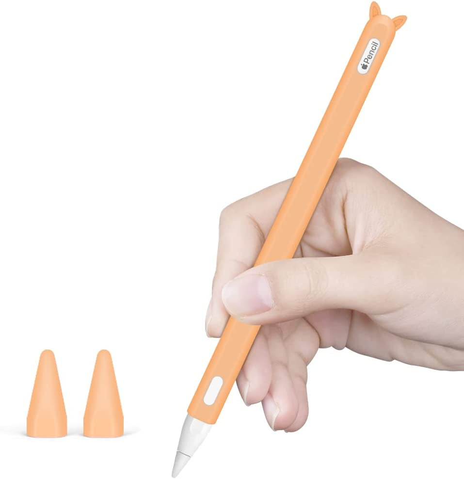 Silicone Case for Apple Pencil 2Nd Generation Holder Sleeve Skin Pocket Cover Accessories Kit for Ipad Pro 11 12.9 Inch 2018, Cute Soft Grip Pouch Cap Holder and 2 Protective Nib Covers (Purple)  Hydream Orange  