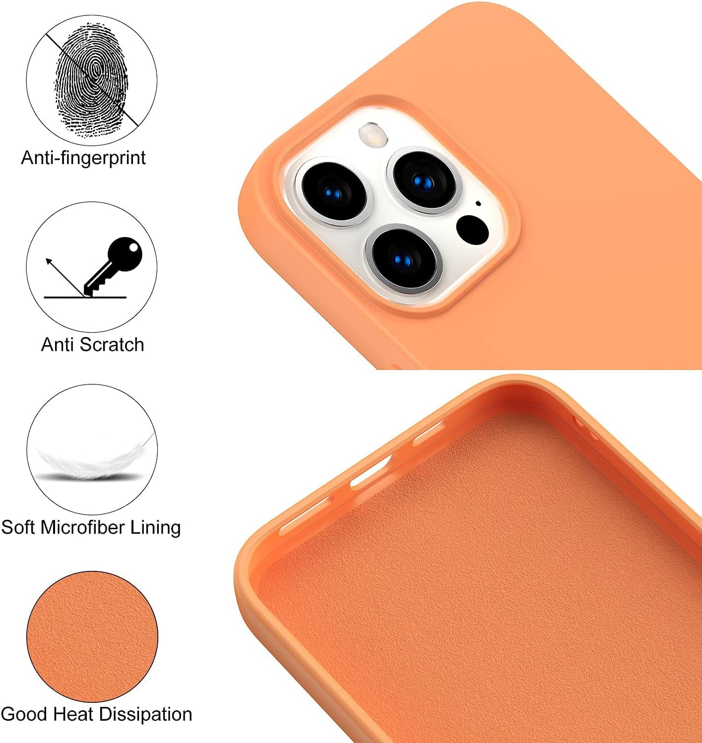 Amytor Designed for Iphone 14 Pro Case, Silicone Ultra Slim Shockproof Phone Case with Soft Anti-Scratch Microfiber Lining, [Enhanced Camera Protection] 6.1 Inch (Coral)  Amytor   