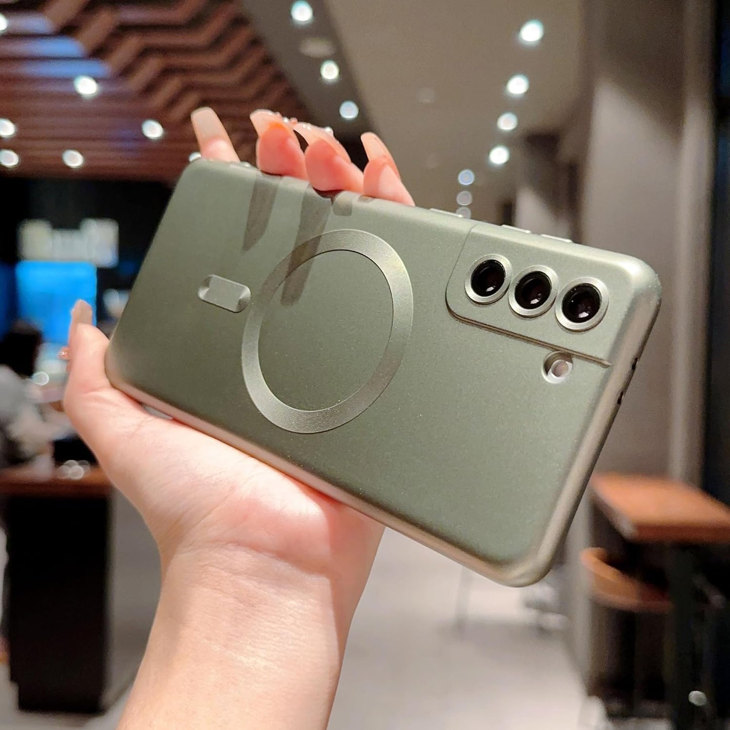 Phylla Samsung Galaxy S21+ plus Phone Case [Compatible with Magsafe] [Full Camera Protection Slim] Luxury Magnetic Solid Color Cover Soft Silicone Bumper for Galaxy S21 plus 5G 6.7" (Blackish Green)  phylla\1   