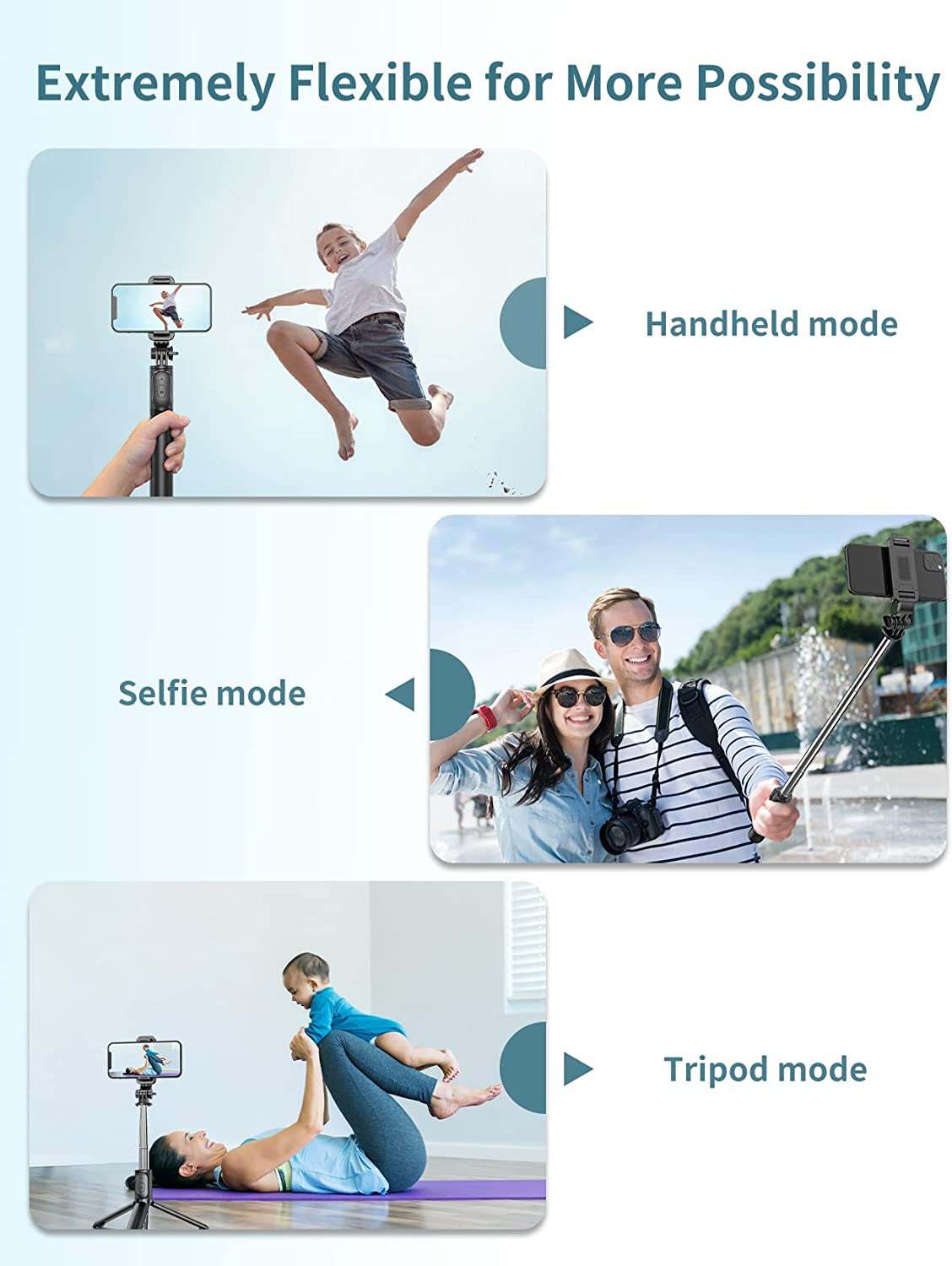 Selfie Stick Tripod with Detachable Wireless Remote, 4 in 1 Extendable Portable Selfie Stick & Phone Tripod Stand Compatible with Gopro, Iphone/Samsung/Huawei, Etc.  kzomKzoo   
