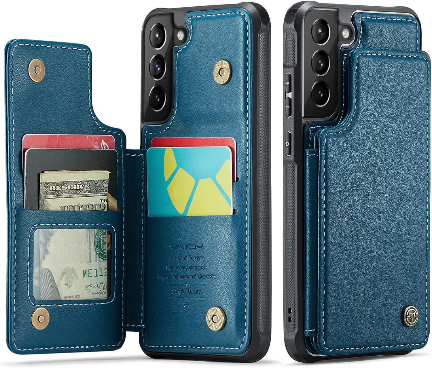 Vinich Samsung Galaxy S21 Case with Card Holder, Samsung S21 Wallet Case for Women Men with RFID Blocking, Durable Leather Kickstand Shockproof Flip Phone Case for Galaxy S21 5G, Rose Gold  Vinich Blue  