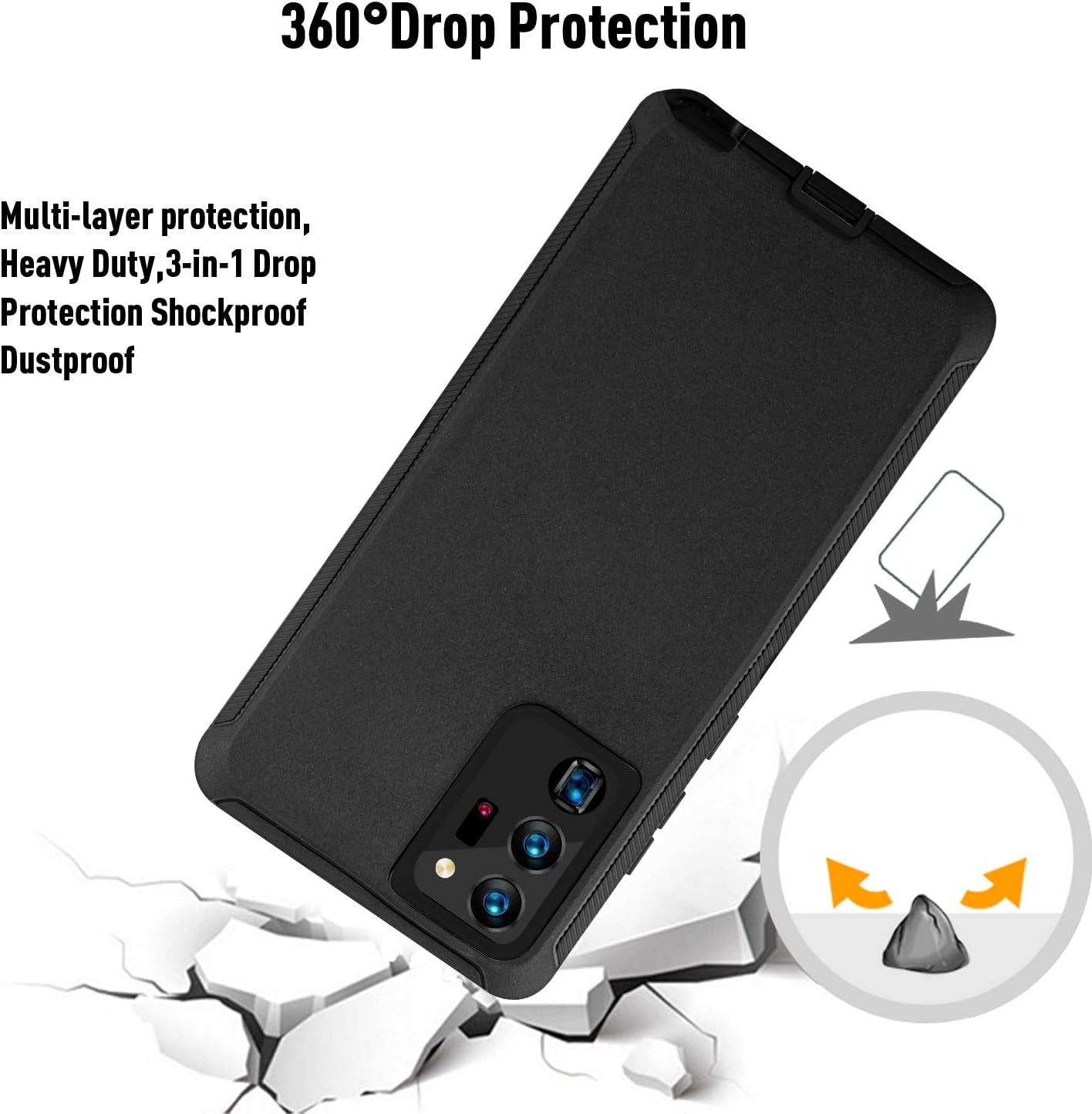 Galaxy Note 20 Case,Drop Protection Full Body Rugged Heavy Duty Case,Shockproof/Drop/Dust Proof 3-Layer Protective Durable Cover for Samsung Galaxy Note 20 (Black)  Cljlixcy   