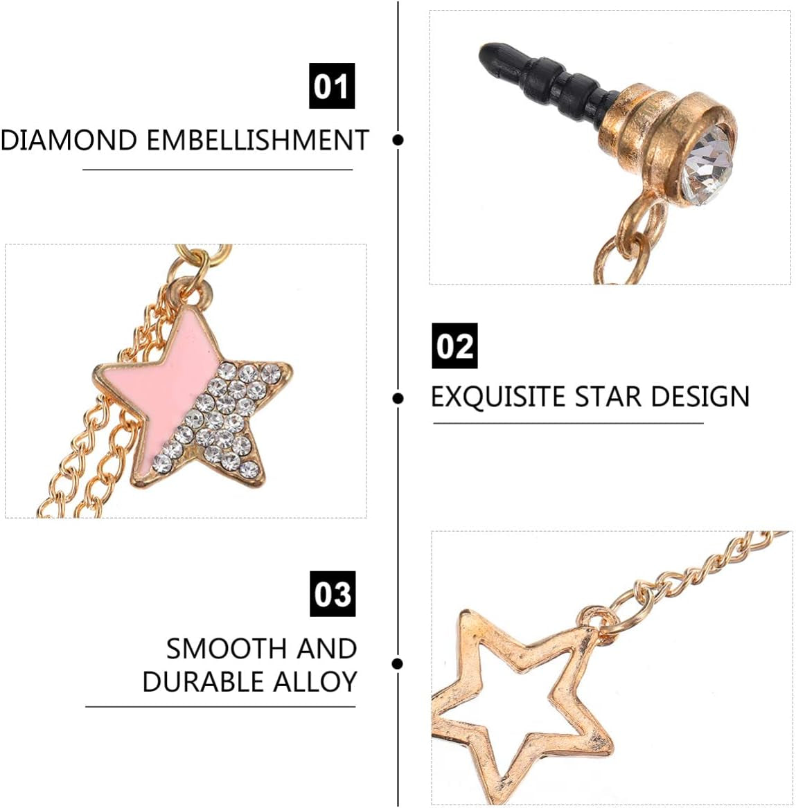 Hemobllo 3Pcs Cell Phone Dust Plug Cute Star Dust Plug Charm Earphone Anti-Dust Plug for Phone Headphone Smartphone Earphone 3.5Mm  Hemobllo   