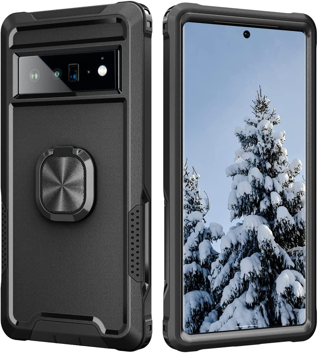 Petocase for Google Pixel 6 Pro Case Heavy Duty Full Body Shockproof Kickstand with 360°Ring Holder Support Car Mount Hybrid Bumper Silicone Hard Back Cover for Google Pixel 6 Pro 2021 6.71" Black  Petocase   