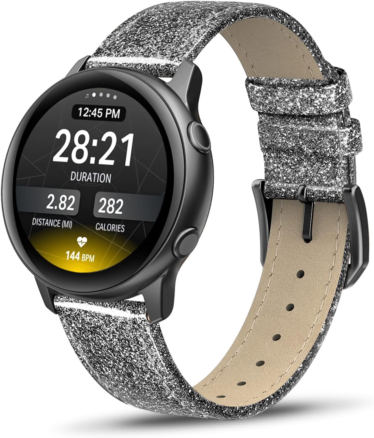 SWEES Compatible for Samsung Galaxy Watch 5 Band 40Mm 44Mm / Galaxy Watch 5 Pro Band 45Mm / Galaxy Watch 4 Band, 20Mm Slim Thin Genuine Leather Replacement Bands for Galaxy Watch 4 Classic Women Men  SWEES Glistening Black Galaxy Watch 5 / Galaxy Watch 4 