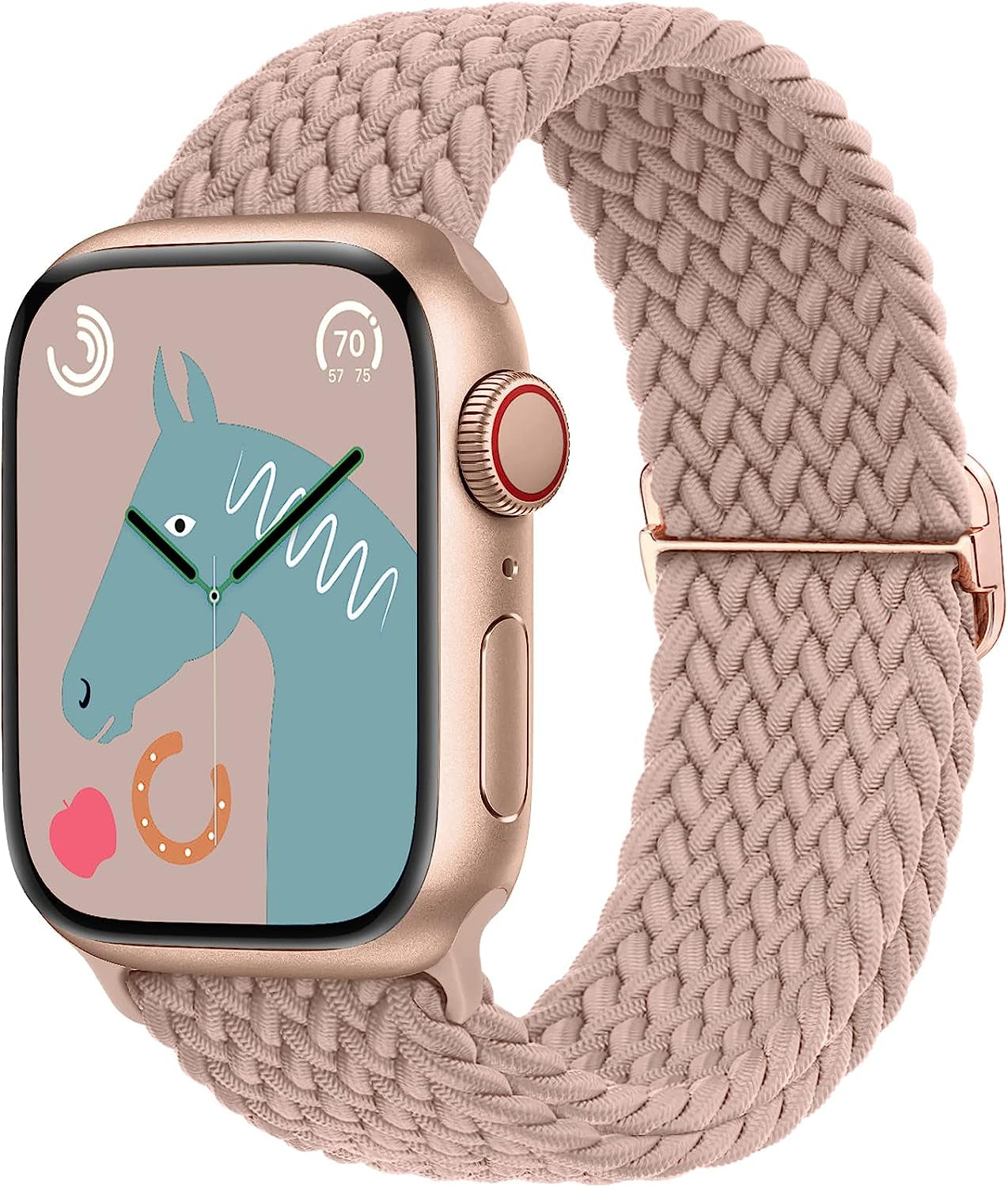 Transjoy Braided Stretchy Adjustable Watch Band for Apple Watch Band 38Mm 40Mm 41Mm 42Mm 44Mm 45Mm for Women Men, Soft Nylon Elastic Straps Solo Loop Wristbands for Iwatch Series 8 7 6 SE 5 4 Ultra  TransJoy Nude Pink 42MM/44MM/45MM/49MM 