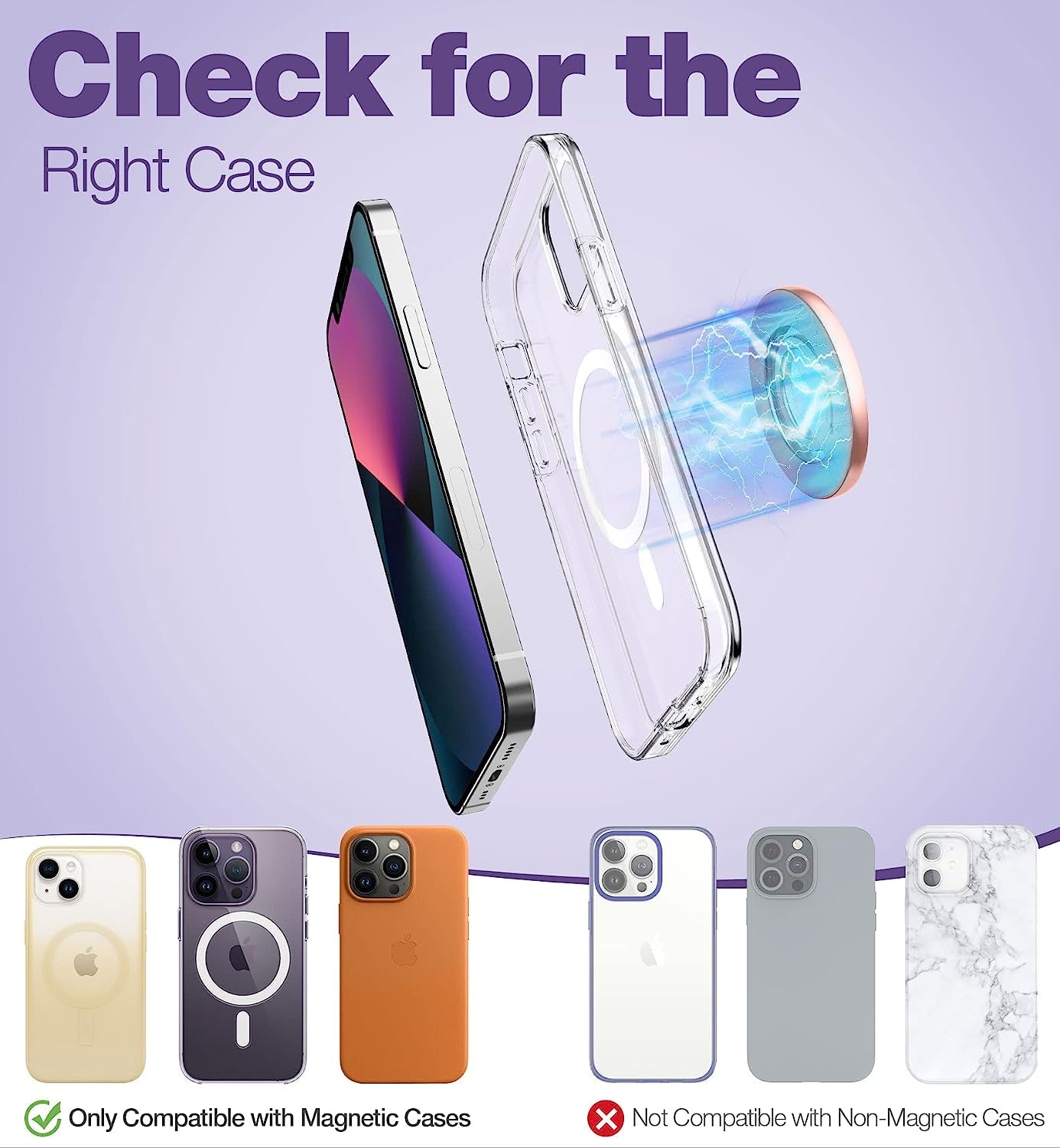 SURITCH Magnetic Cell Phone Ring Holder Grip for Iphone 14/13/12(Pro, Pro Max, Plus, Mini), Finger Grip Folding Adjustable Kickstand for All Magsafe Iphone-Compatibles, Purple Cosmos  SURITCH   