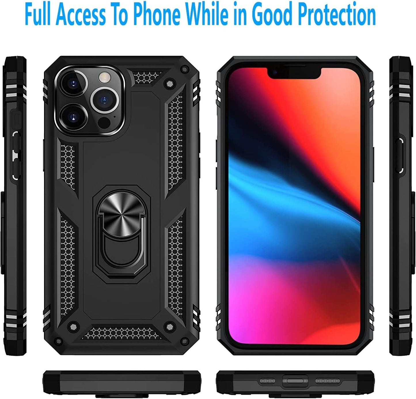 Iphone 12 Pro Max Phone Case, with [Tempered Glass Screen Protector Included] STARSHOP Military Grade Dual Layers Shockproof Drop Protective with Built-In 360° Rotate Metal Ring Kickstand - Black  STARSHOP   
