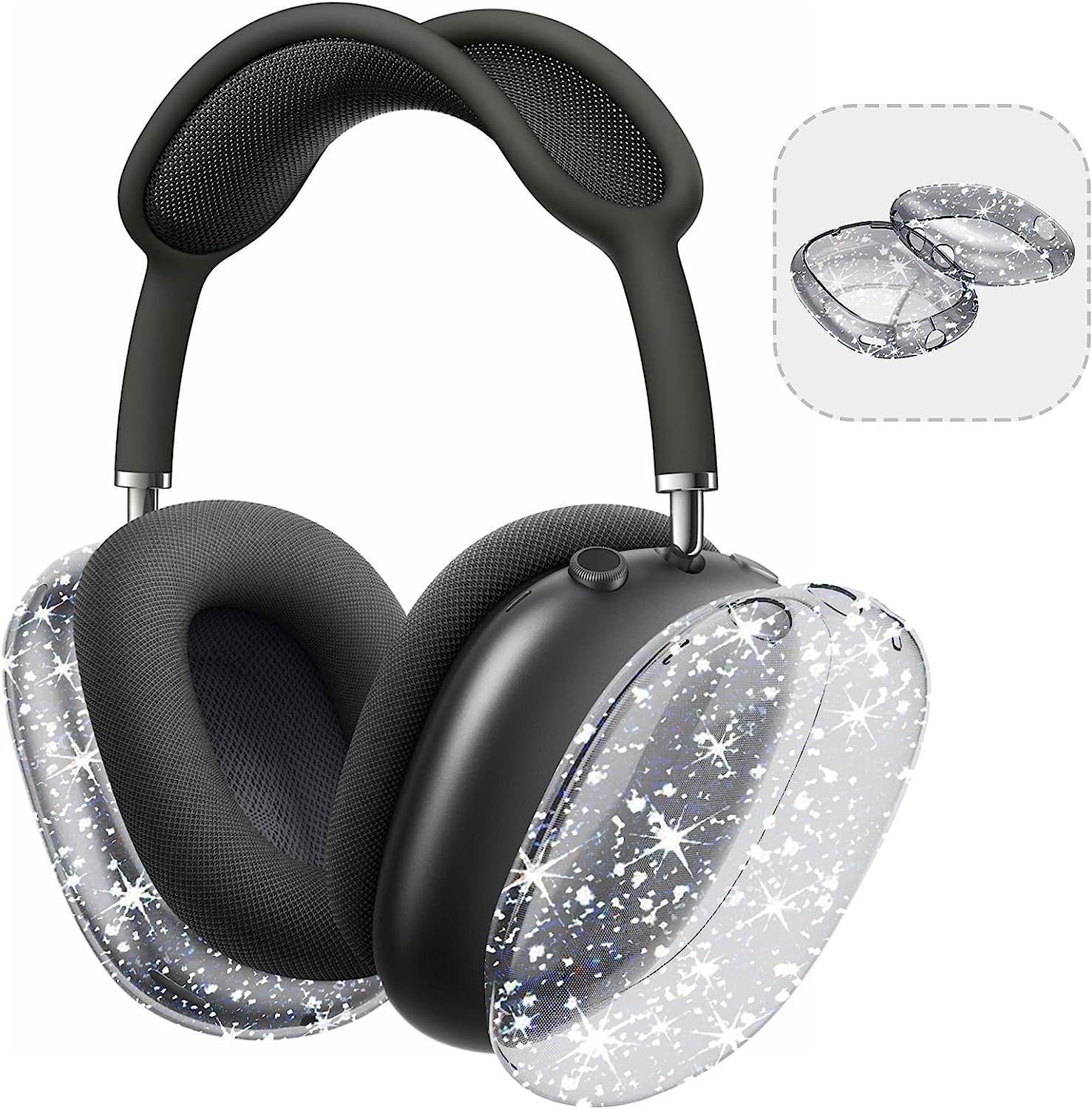 Aiaabq for Airpods Max Case Cover, Clear Soft TPU Skin Anti-Scratch, Transparent Accessories Ultra Protective Cover for Apple Airpods Max Headphones Case  Aiaabq Transillumination - Black  