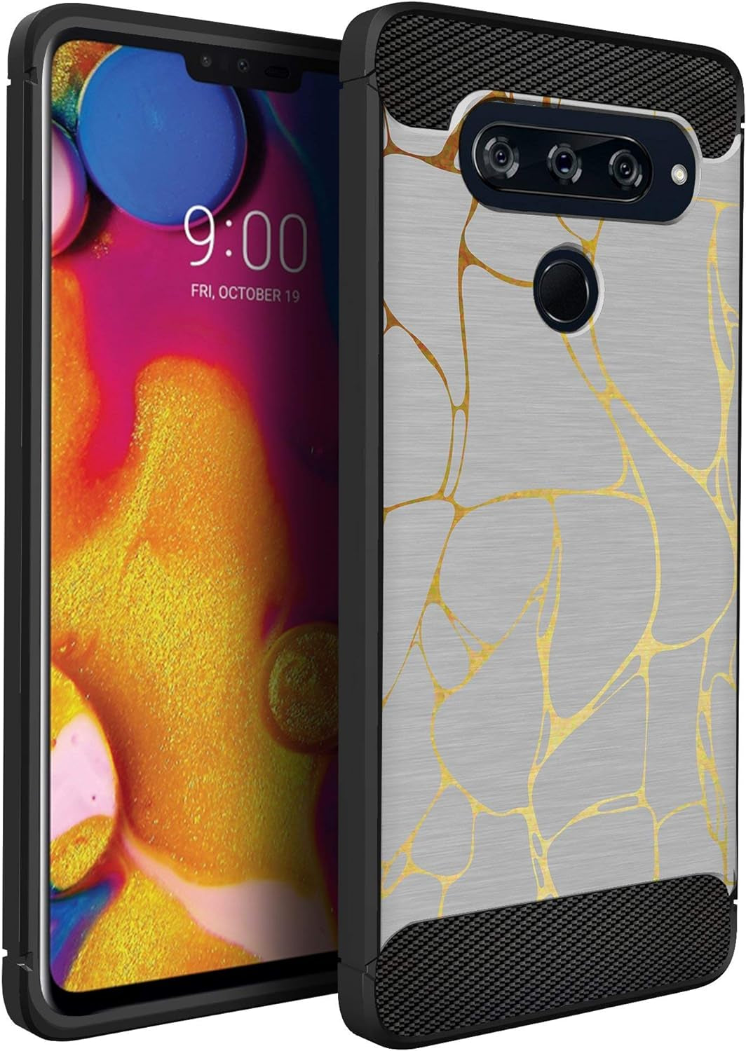 Casesondeck Case Compatible with LG V40 Thinq - Soft Fitted Flexible TPU Cover Shock Protection (Blue Future Skull)  CasesonDeck Marble  