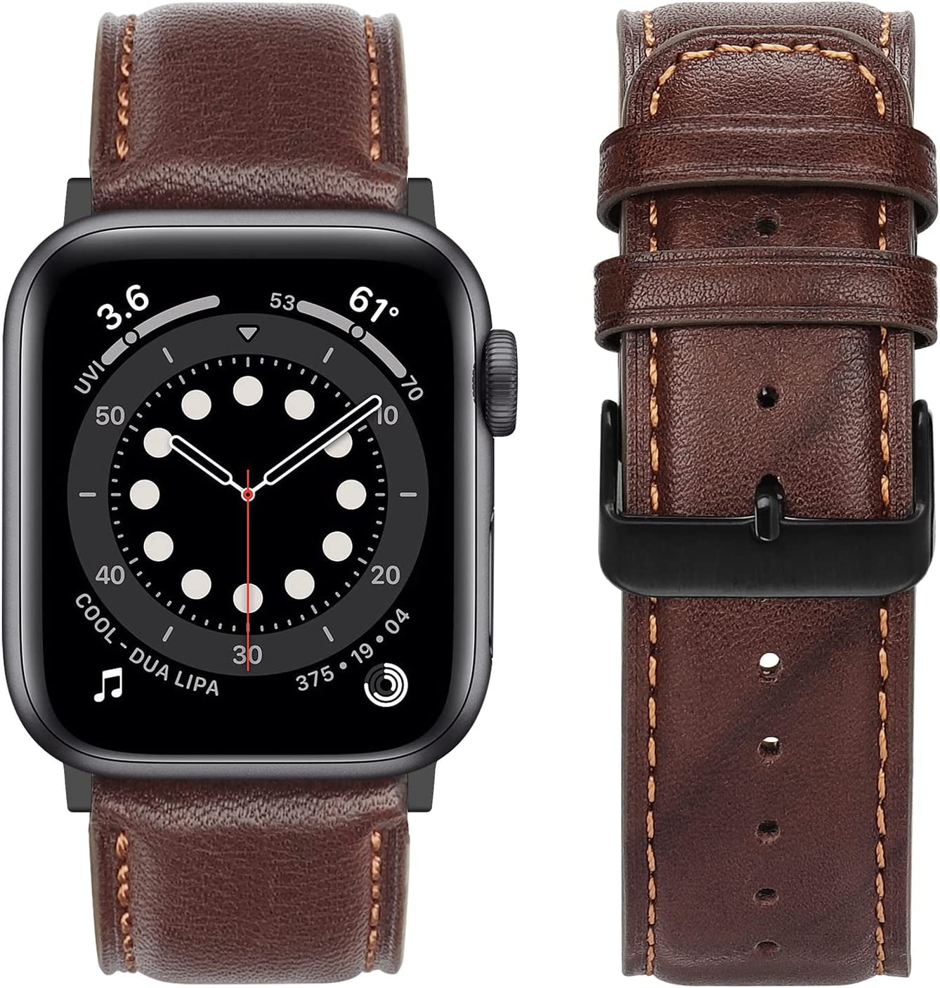 Anlinser Bands Compatible with Apple Watch Band 45Mm 44Mm 42Mm 41Mm 40Mm 38Mm for Women Men, Leather Replacement Strap Compatible with Iwatch Series 8 7 6 5 4 3 2 1, SE (45Mm/44Mm/42Mm, Dark Brown)  Anlinser   