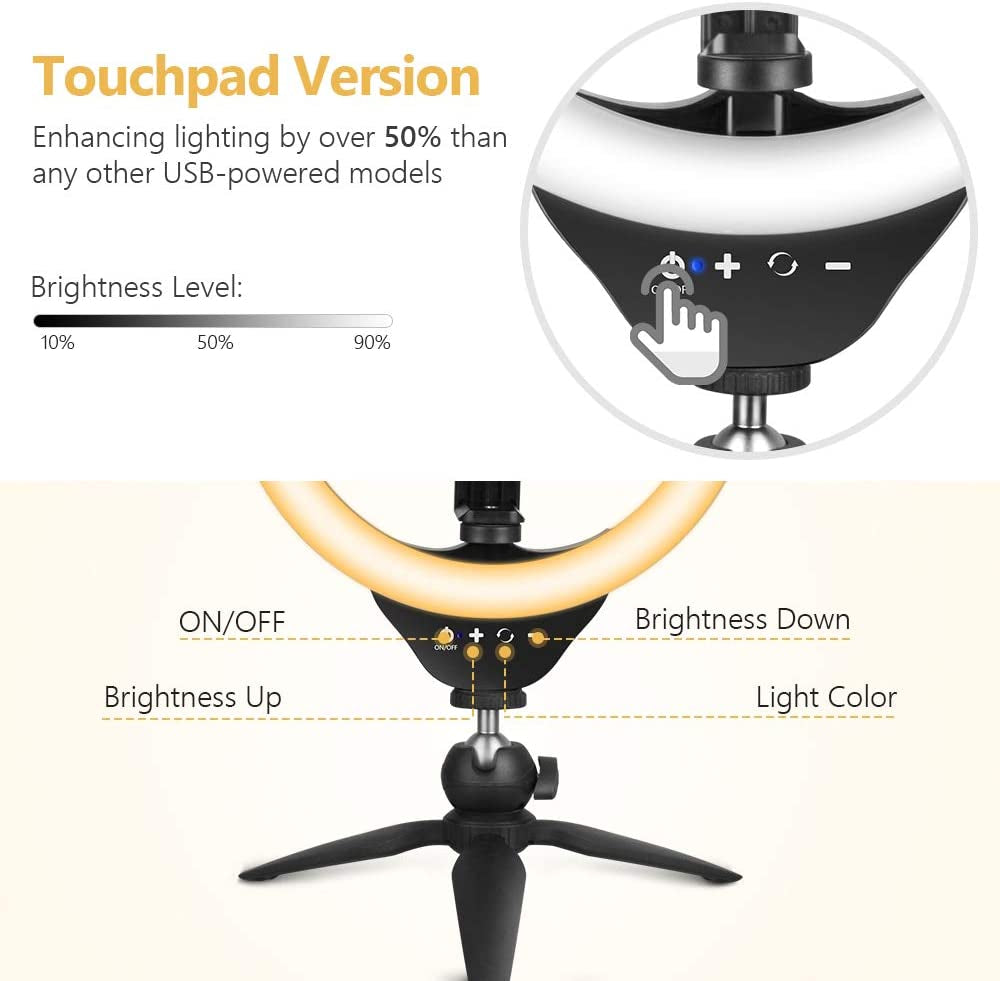 Ubeesize 10" Selfie Ring Light with Tripod Stand & Cell Phone Holder, Dimmable Desktop LED Circle Light for Live Streaming/Makeup/Youtube/Tik Tok, Compatible with Ios and Android Phones  UBeesize   