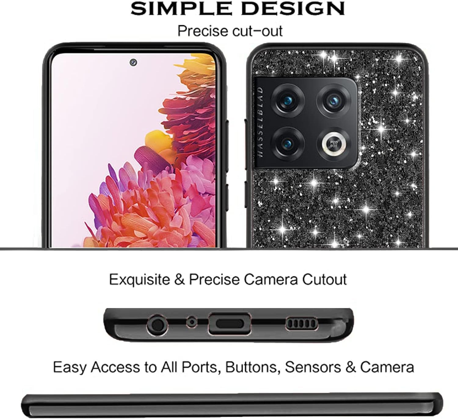 Jancyu Compatible with Oneplus 10 Pro Case, Shockproof Phone Cases for Oneplus 10 Pro Glitter Protective Cover for Women Cute Accessories (Black)  Jancyu   