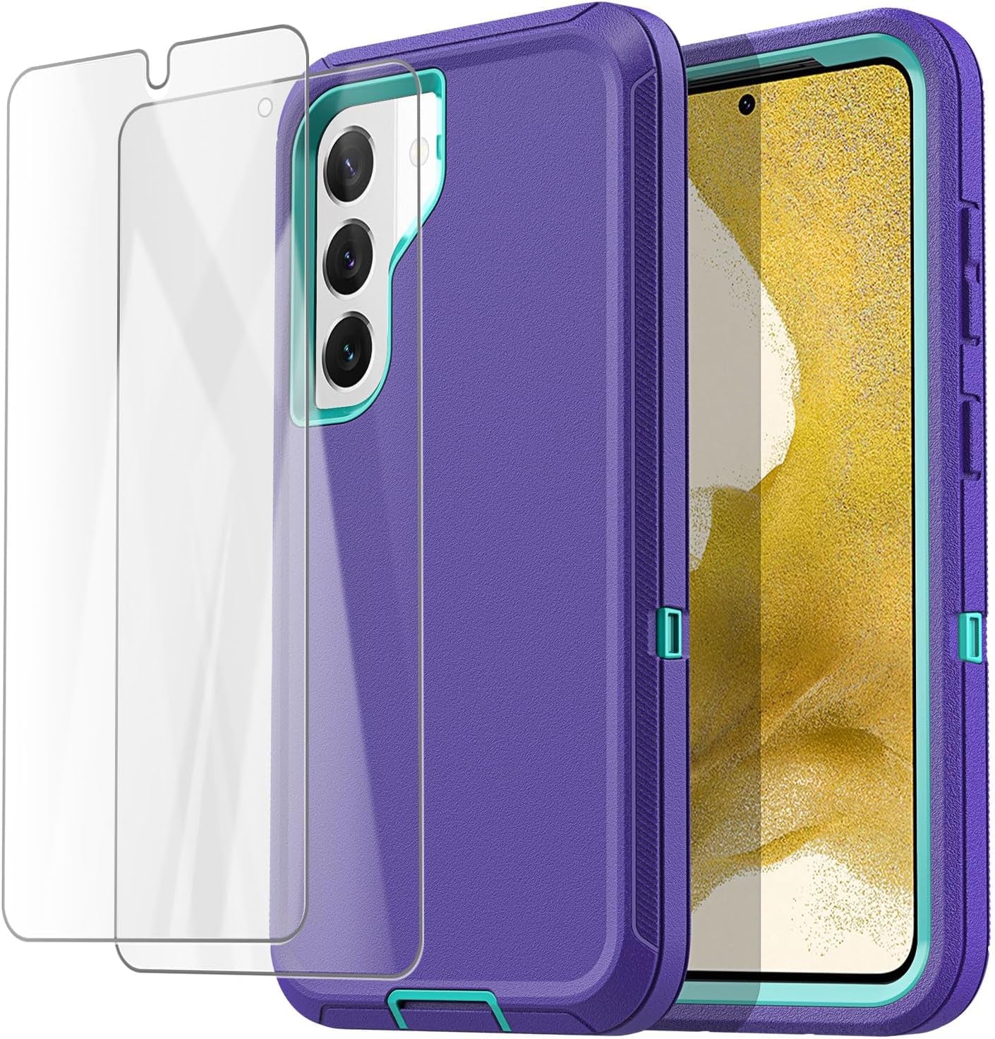 Aicase for Samsung Galaxy S22 Case with Screen Protector,Heavy Duty Drop Protection Full Body Rugged Shockproof/Dust Proof Military Protective Tough Durable Phone Cover for Samsung S22 6.1“_5  AICase Iris Purple With Screen Protector  
