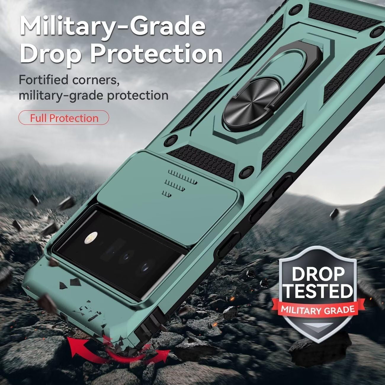 Yodueiv for Pixel 6 Pro Case, Google 6 Pro G8VOU with Slide Camera Cover, Magnetic Ring Car Mount Holder Kickstand Protective Cases Cover for Google Pixel 6 Pro 5G Green  Yodueiv   