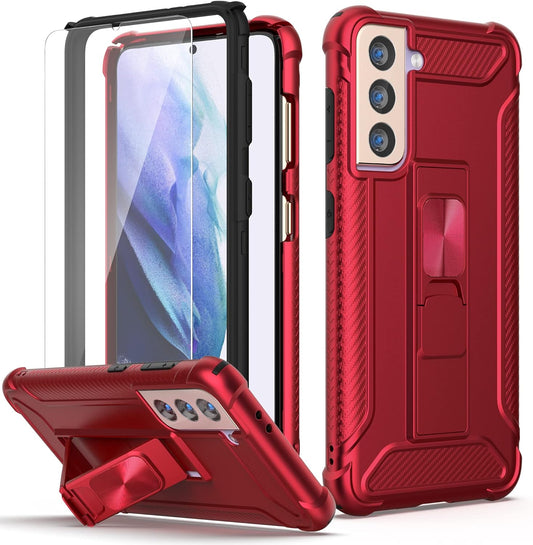 ORETECH Samsung S21 plus Case, Galaxy S21 plus Case with 2 X Tempered Glass Screen Protector for Samsung Galaxy S21 plus Phone Case with Built-In Kickstand for Samsung S21 plus Case -6.7" Red  ORETECH   