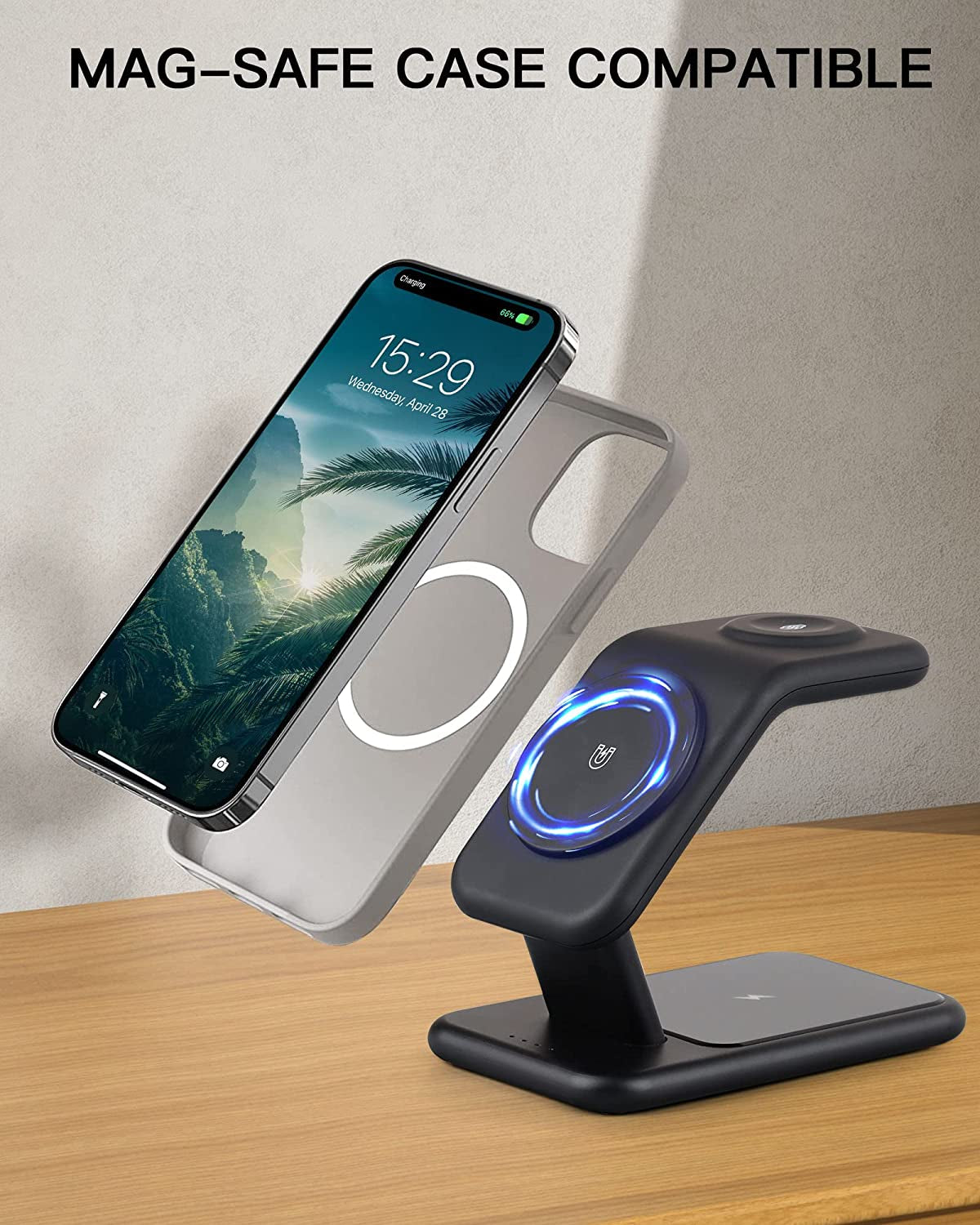 3-In-1 Magsafe Charger Stand, 18W Fast Magnetic Charger for Iphone 14, 13 & 12 Series - Apple Watch & Airpods, Wireless Charging Station for Multiple Devices with Adapter and LED  Zyerch   