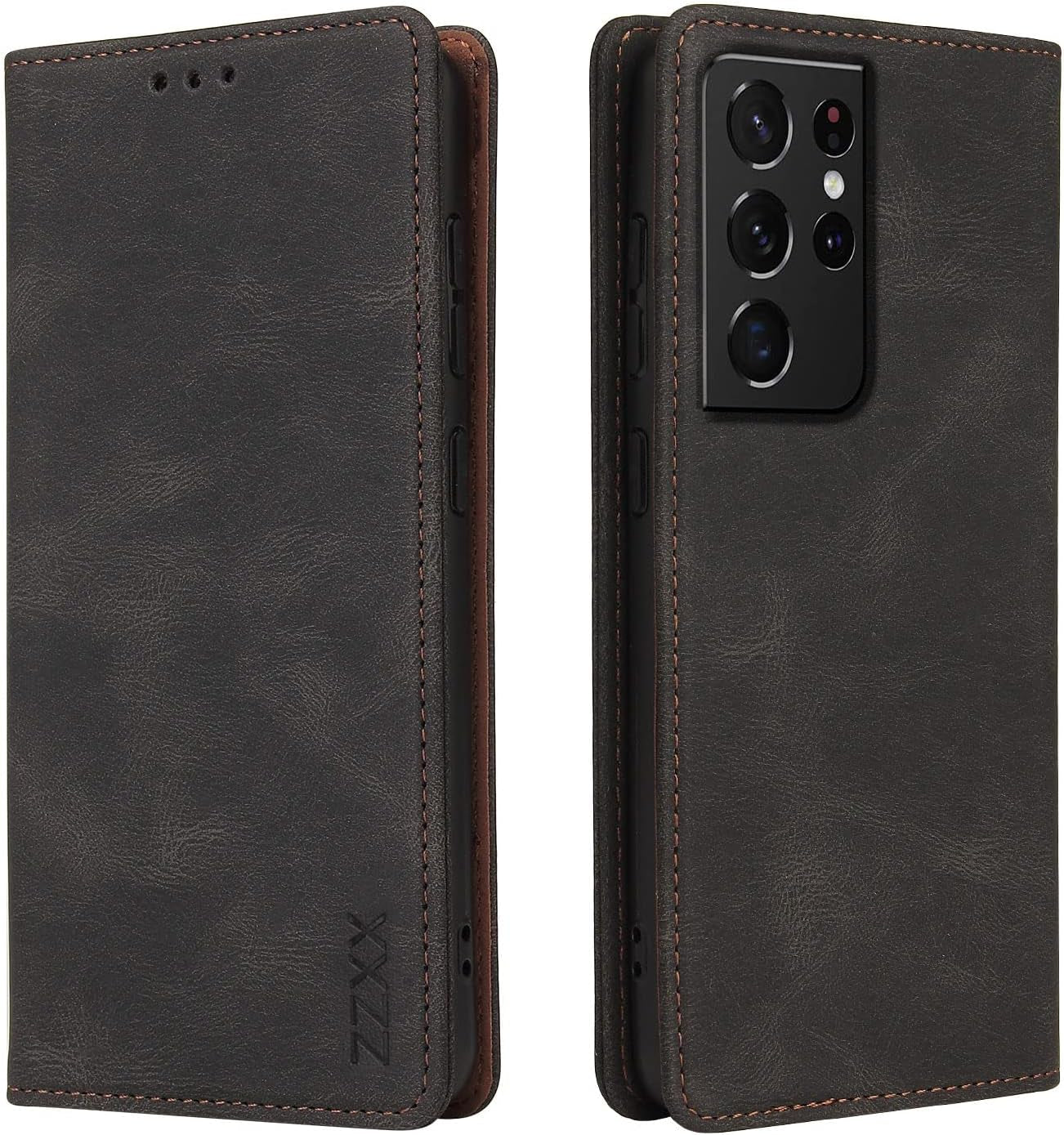 ZZXX Samsung Galaxy S21 Case Wallet with Card Holder Kickstand Magnetic Soft Leather Flip Fold Case for Samsung Galaxy S21 Wallet Case(Coffee-6.2 Inch)  ZZXX Black Samsung Galaxy S21 Ultra 5G 