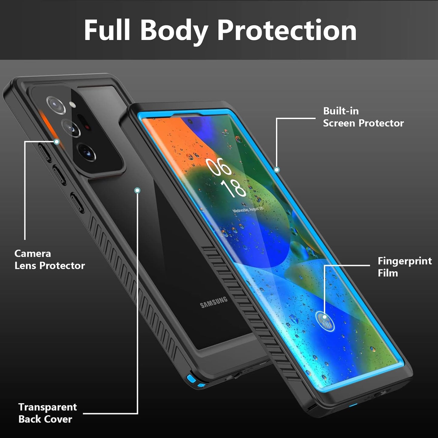 AMILIFECASES for Samsung Galaxy Note 20 Ultra Case Waterproof Shockproof,With Built in Screen Protector,Heavy Duty Protective Phone Case for Samsung Note 20 Ultra (Blue/Clear)  AMILIFECASES   