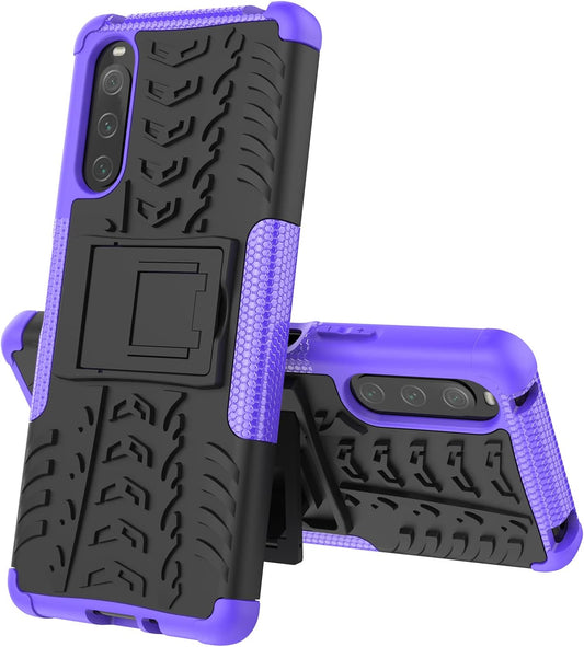 Ysnzaq Tyre Pattern Phone Case for Sony Xperia 10 IV, TPU and PC Double Layer Shockproof Protection with Durable Kickstand Phone Cover for Sony Xperia 10 IV XW Purple  Ysnzaq   