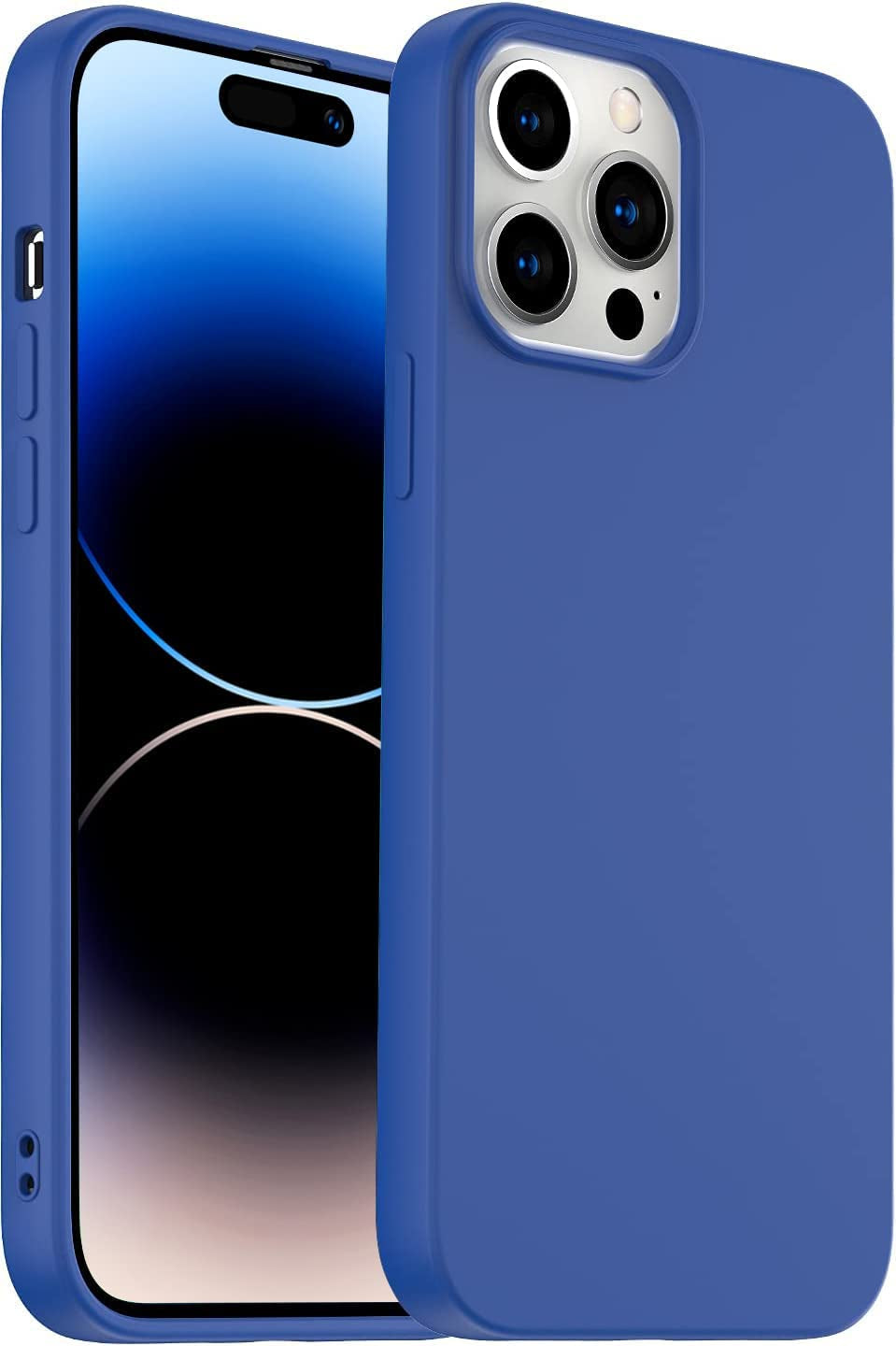 Amytor Designed for Iphone 14 Pro Case, Silicone Ultra Slim Shockproof Phone Case with Soft Anti-Scratch Microfiber Lining, [Enhanced Camera Protection] 6.1 Inch (Coral)  Amytor Dark Blue Iphone 14 Pro 