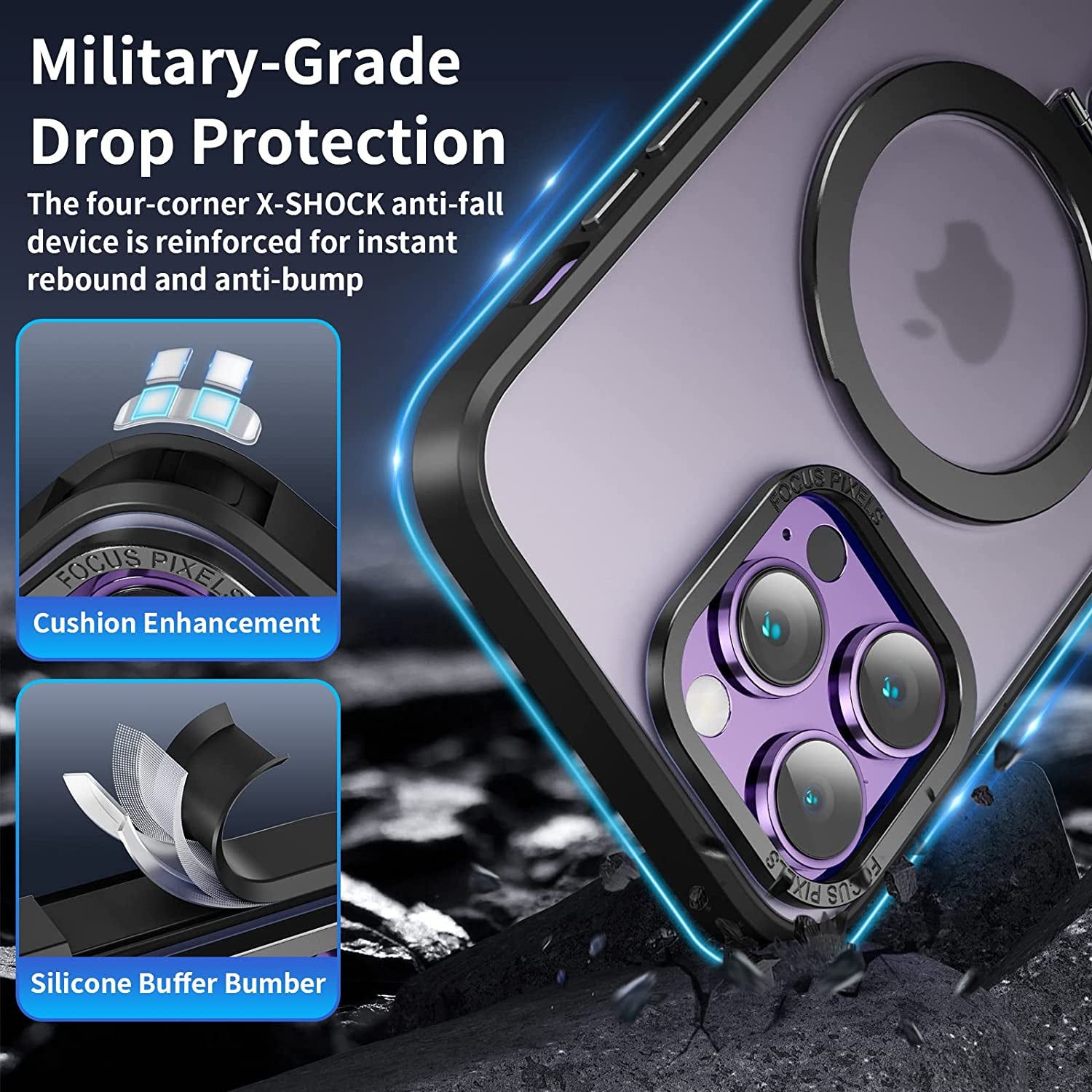 Niufoey Magnetic Stand Case for Iphone 14 Pro Max Case with Invisible Stand,[Compatible with Mag Safe][Translucent Matte Case][Tempered Glass Screen Protector+Camera Lens Protector] 6.7 Inch, Black  niufoey   