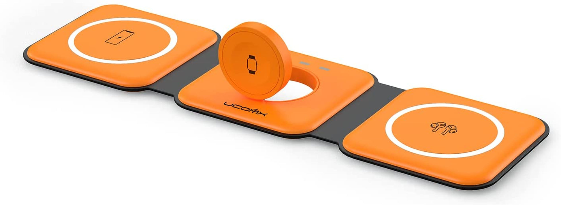 UCOMX Nano 3 in 1 Wireless Charger for Iphone,Magnetic Foldable 3 in 1 Charging Station,Travel Charger for Multple Devices for Iphone 14/13/12 Series,Airpods 3/2/Pro,Iwatch(Adapter Included)  Lilimlss LLC Orange  
