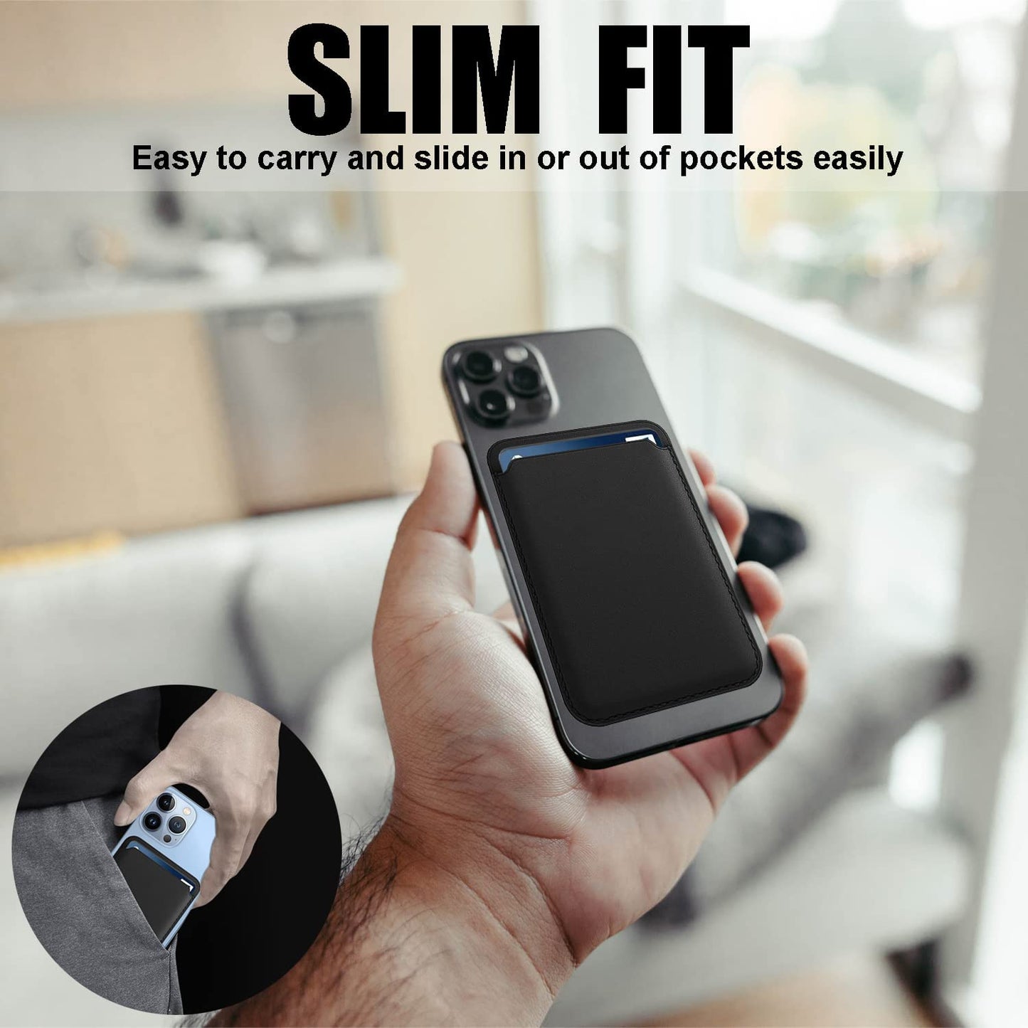 [2 Pack] Magnetic Card Holder Wallet for Iphone 14/13/12 Series with Magsafe, Leather Wallet for Iphone 14 Pro/Pro Max/Plus/14, Mag-Safe Wallet for Iphone 13 Pro/Pro Max/Mini/13/12 Series, Black Blue  iLodn   