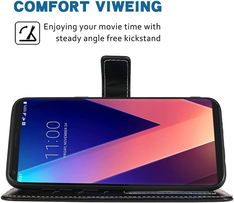FDCWTSH Compatible with LG V35 Thinq V30 plus Wallet Case Wrist Strap Lanyard Leather Flip Cover Card Holder Stand Cell Accessories Phone Cases for LGV30 LGV35 LG30 LG35 V 30 35 V30+ V30S H931 Black  FDCWTSH   