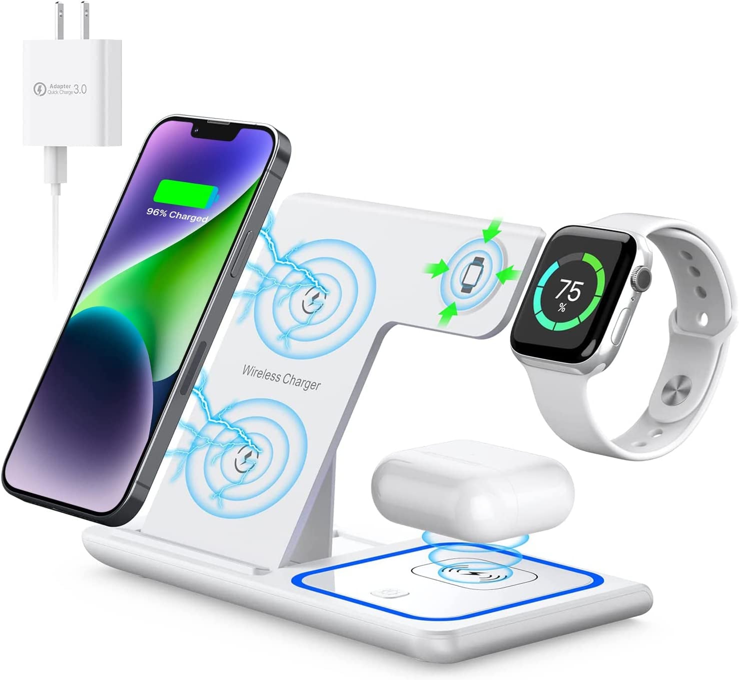 Wireless Charger,Mildily 3 in 1 Wireless Charging Station for Apple Iphone/Iwatch/Airpods,Iphone 13,12,11 (Pro, Pro Max)/Xs Max/Xr/Xs/X/8(Plus),Iwatch 7/6/Se/5/4/3/2,Airpods 3/2/Pro（Black）  XuHui white  