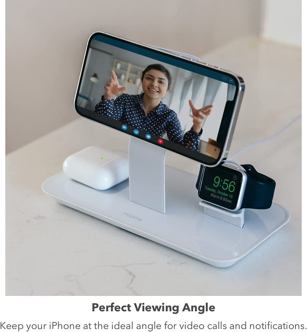 Mophie 3-In-1 Magsafe Wireless Charging Stand for Apple Iphone, Airpods/Airpods Pro & Watch, 15W Super-Fast Charging, Stylish Gloss Finish - White (Magsafe Charger Not Included)  mophie   