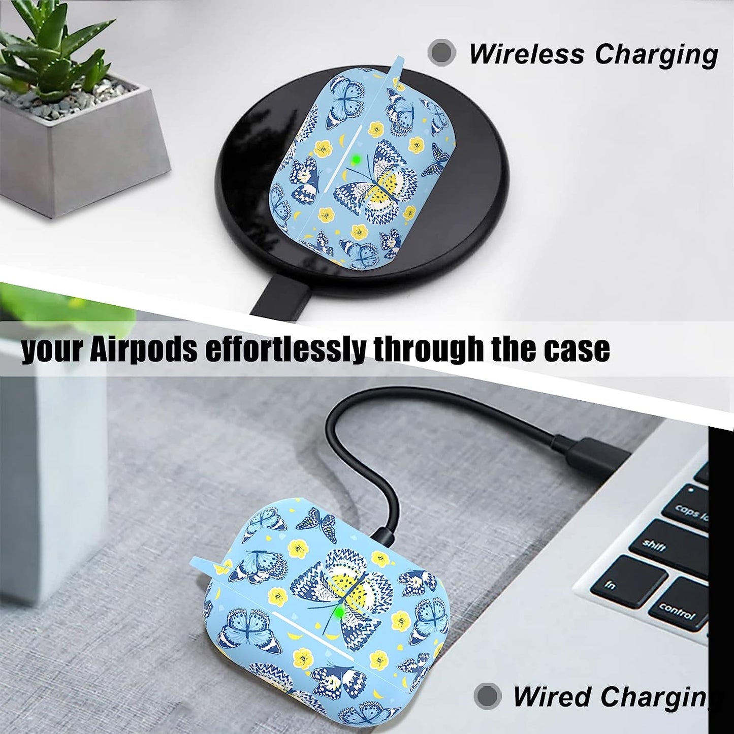 AGAOSH for Airpods Pro 2Nd Generation Case Cover,Cute Blue Butterfly Flowers Print Soft Silicone Skin Cover Protective Case with Keychain for New Apple Airpods Pro 2 Case 2022 Blue Butterfly  AGAOSH   