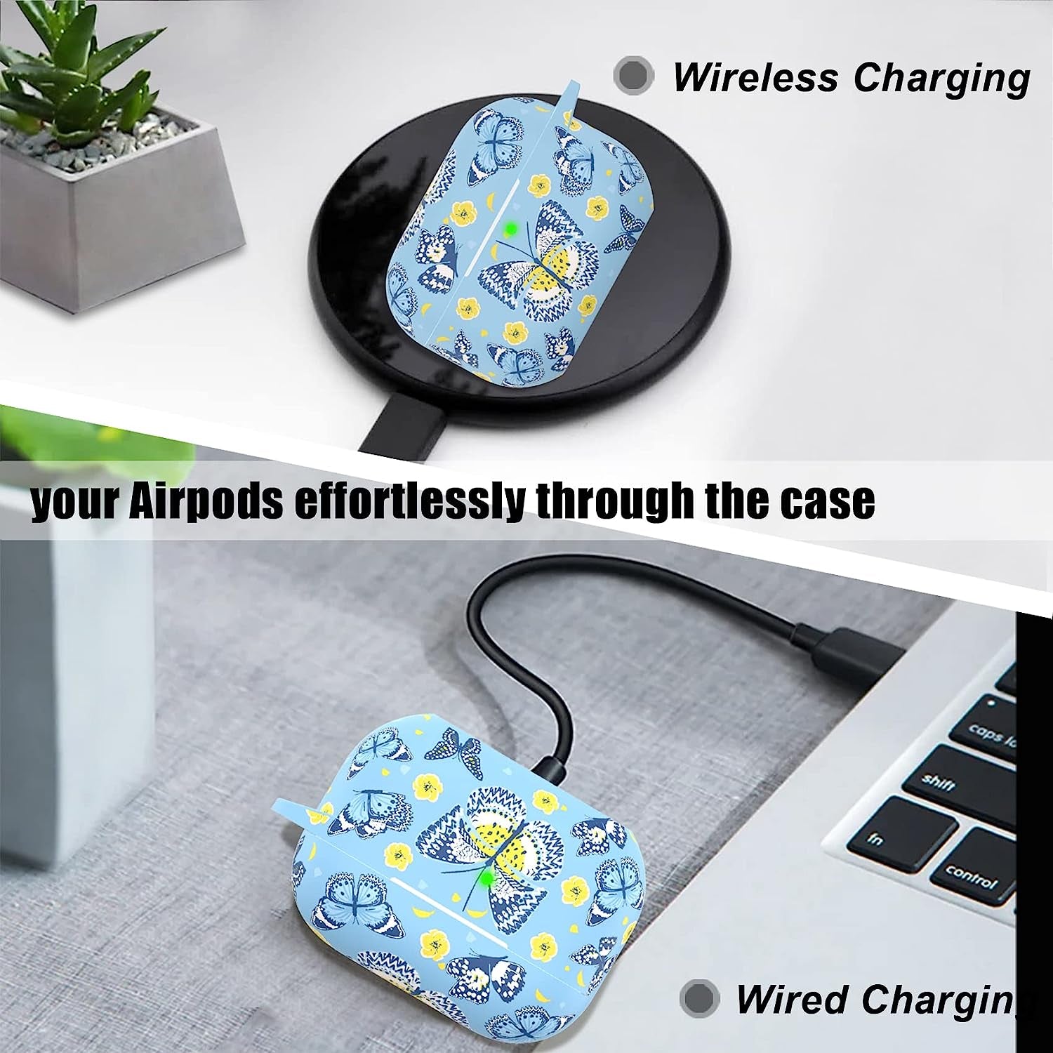 AGAOSH for Airpods Pro 2Nd Generation Case Cover,Cute Blue Butterfly Flowers Print Soft Silicone Skin Cover Protective Case with Keychain for New Apple Airpods Pro 2 Case 2022 Blue Butterfly  AGAOSH   