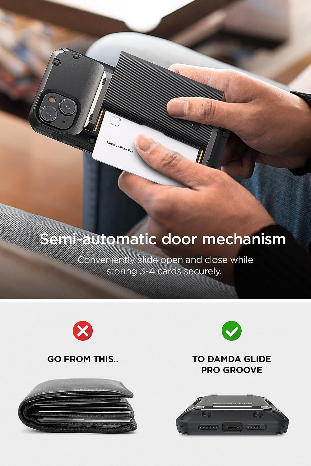 VRS Design Damda Glide Pro Phone Case for Iphone 14 Plus, Sturdy Semi Auto Wallet [4 Cards] Case Compatible for Iphone 14 plus (2022) (Groove Black)  VRS DESIGN   