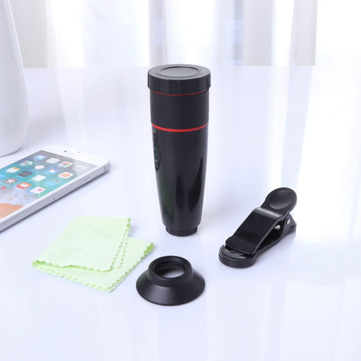 Hemobllo Fisheye Lens Cell Phone Camera Lens- 12X Zoom Phone External Lens, Smartphone Lens Phone Camera Zoom Lens, Lens Attachment Camera Lens for Cell Phone (Black) Fisheye Lens Monoculars  Hemobllo   