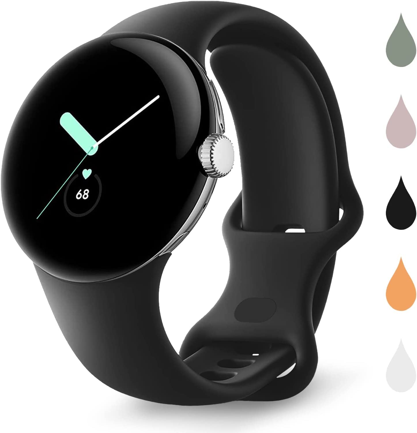 BMINEN Bands 4 Pack for Google Pixel Watch Band, Soft Silicone Wristband Women Men Waterproof Sport Strap Band for Google Pixel Watch 2022 (L, 4PACS-A-L)  BMINEN   