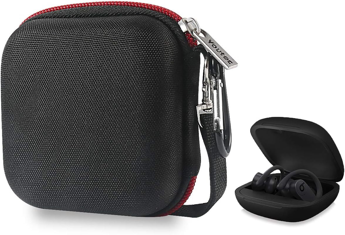 Youtec Compatible with Powerbeats Pro Case Cover, Hard Travel Protective Carrying Storage Cover Case Nylon Accessories Bag Women Men with Lanyard + Carabiner Compatible with Power Beats Pro  Youtec Black  