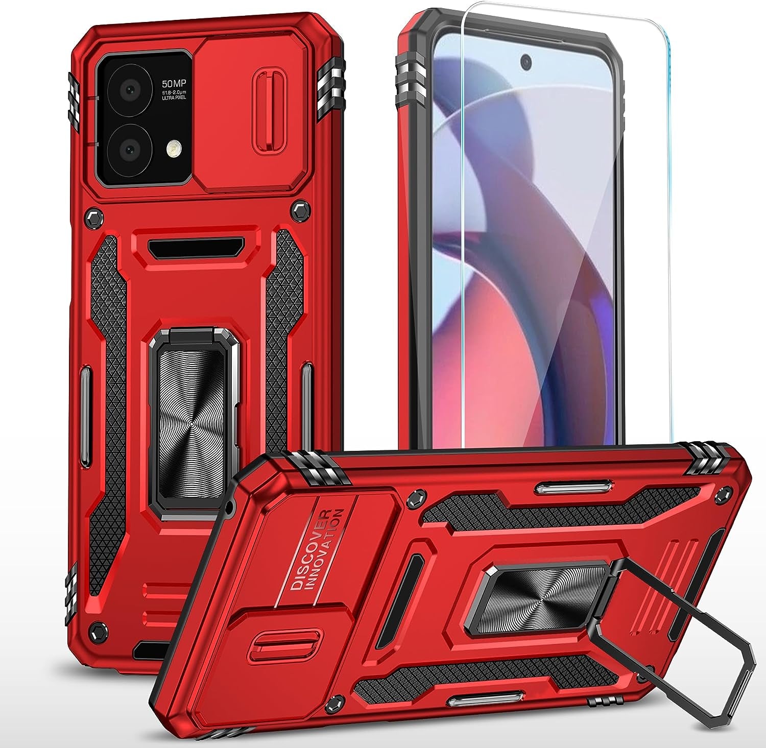 Sunstory for Motorola Moto G Stylus 5G 2023 Case with Tempered Glass Screen Protector & Slide Camera Cover & Kickstand, [Military-Grade] Phone Case for Moto G Stylus 5G 2023 (Blue)  SunStory Z_Red  