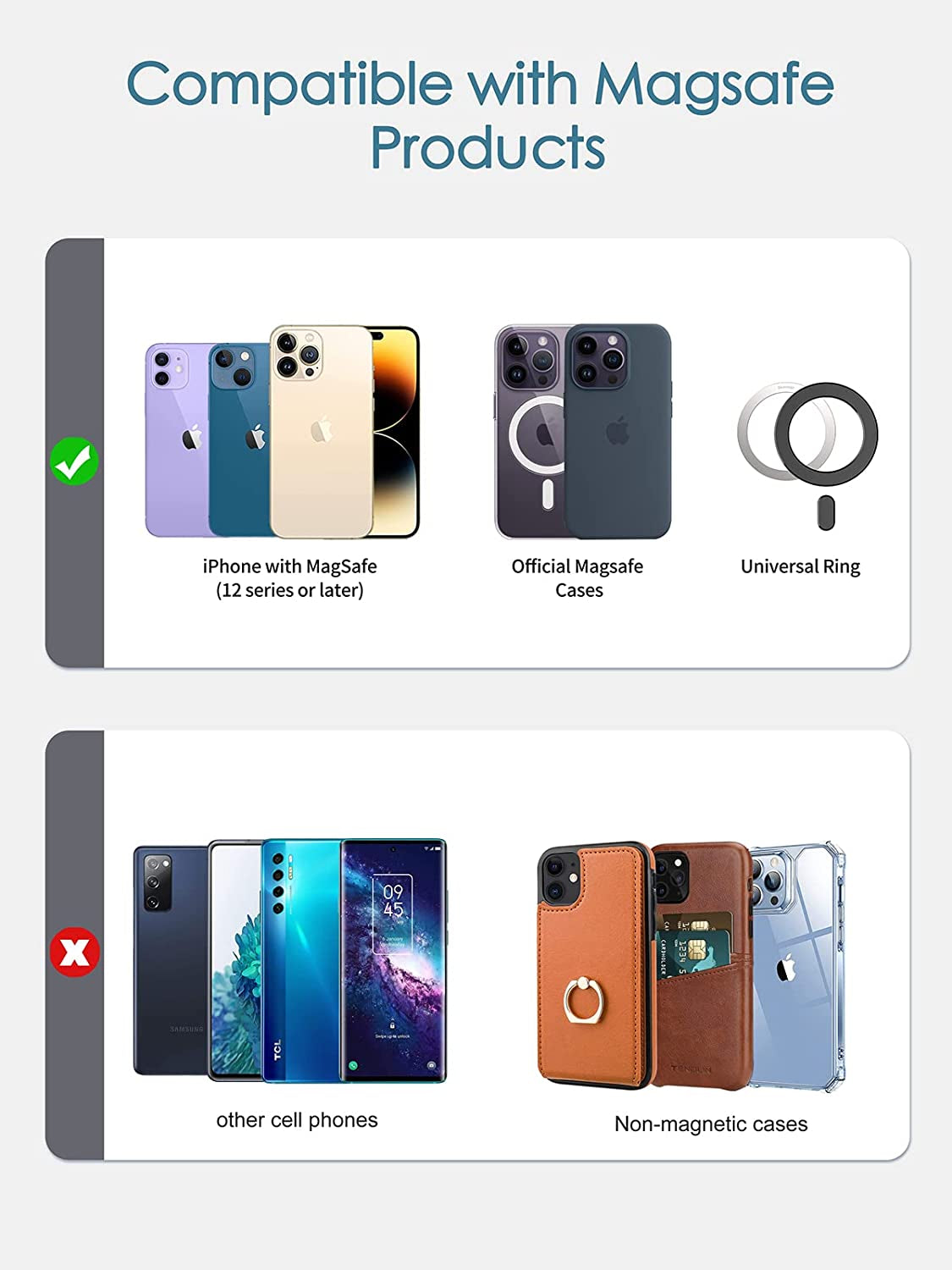 Miroddi Mi-Arch Series Magsafe Wallet, Magnetic Wallet Card Holder for Apple Magsafe, Magsafe Leather Wallet for Back of Iphone 14/13/12 Series [Enhanced Magnetic Strength, Max 7 Cards Storage] Black  Miroddi   