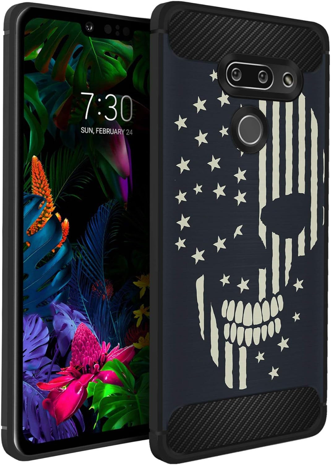 Casesondeck Case Compatible with LG G8 Thinq/Lg G8 - Soft Fitted Flexible TPU Cover Shock Protection (Dont Tread on Me)  CasesonDeck Usa Skull Flag  